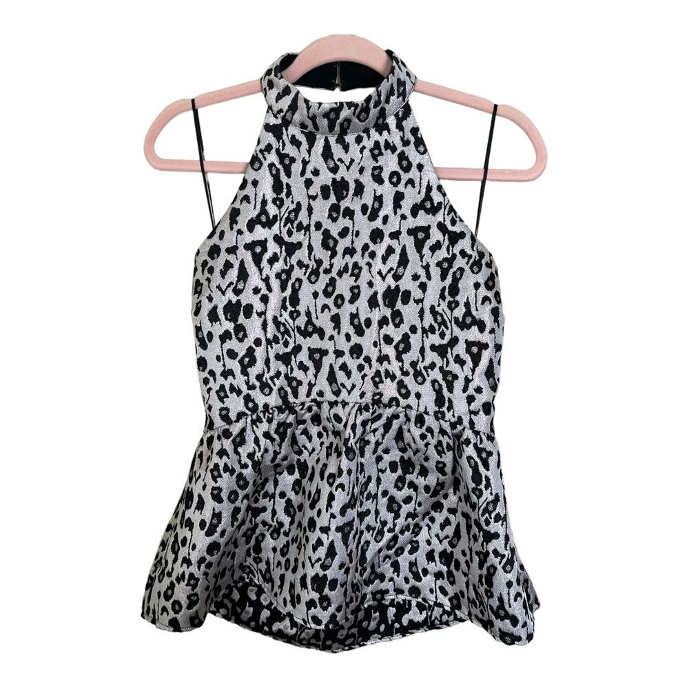 Lord & Taylor Design Lab shiny leopard animal print halter top medium